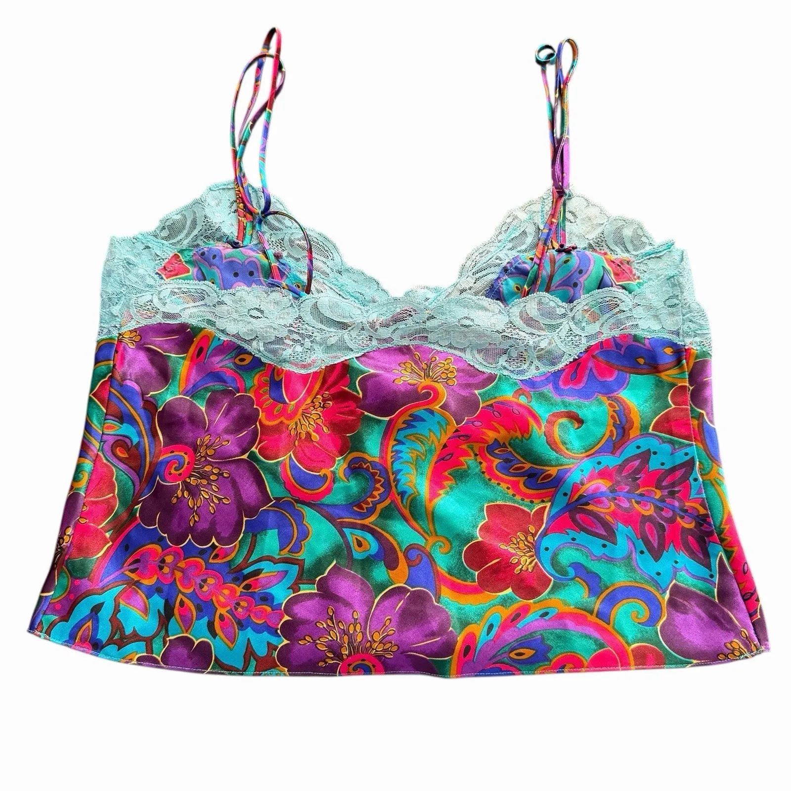 Y2K Victoria's Secret Womens Gold Label Floral Satin Cami Tank S Coquette Fairy - Image 7