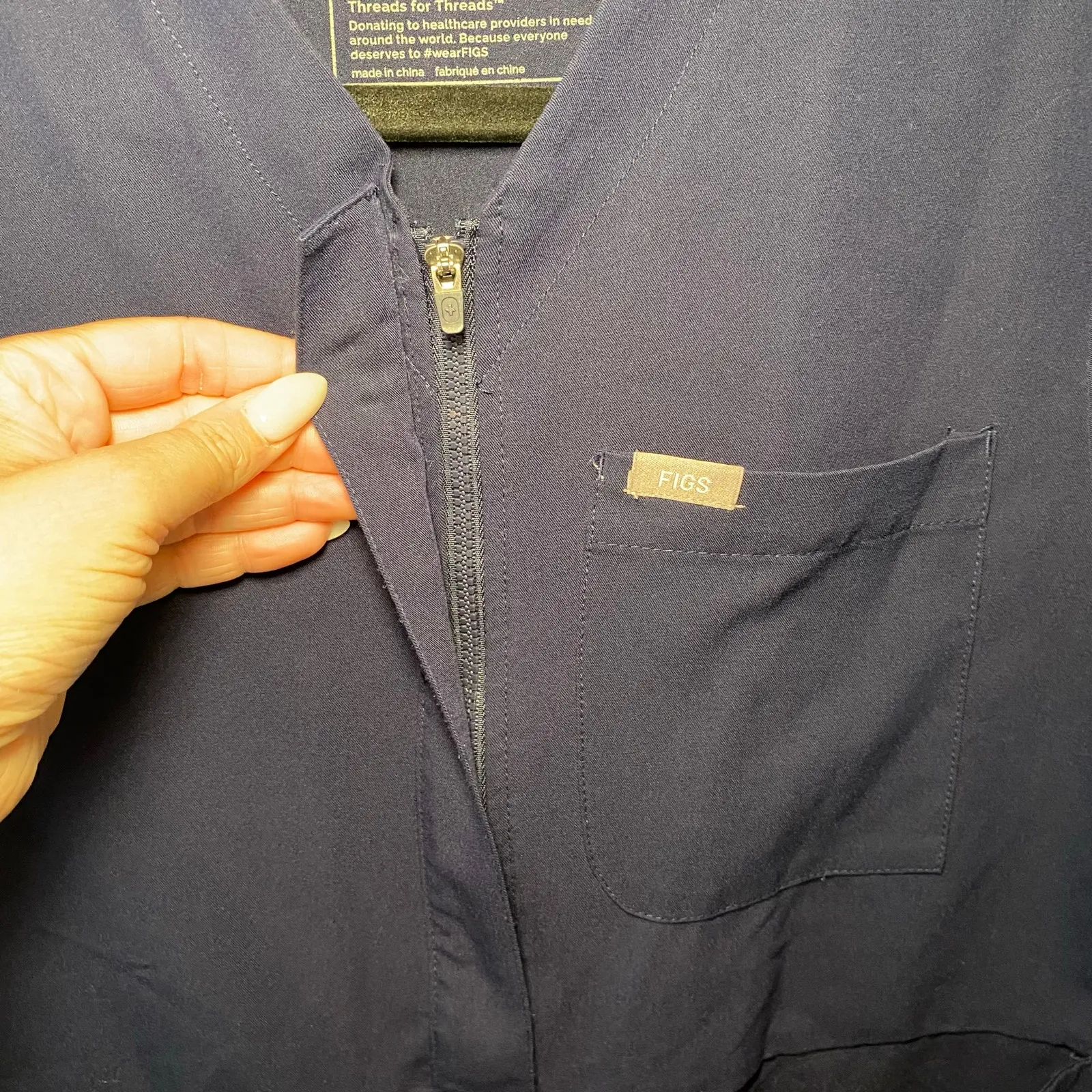 FIGS Navy Blue Masaya Full Zip Short Sleeve Scrub Top Women's size XS Nurse Dr - Image 4