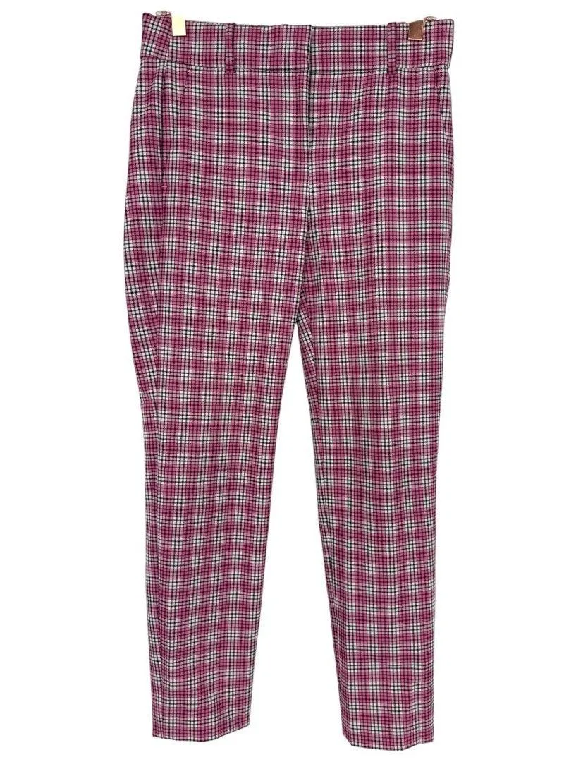 J. Crew Women's Cameron Plaid Ankle Pants Pink Black Size 2 Preppy Career Casual - Image 4