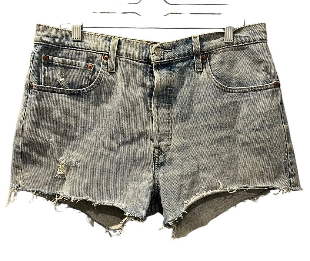 Levi Strauss 501 Denim Jean Shorts Size 34 Button Fly Raw Hem Western Boho - Image 1