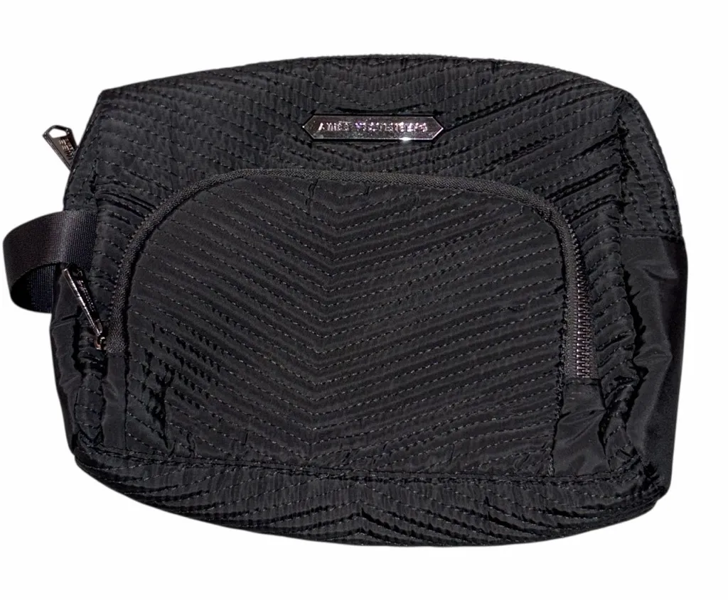 Aimee Kestenberg Quilted Black Cosmetic Bag Makeup Case Toiletries Bag - Image 1