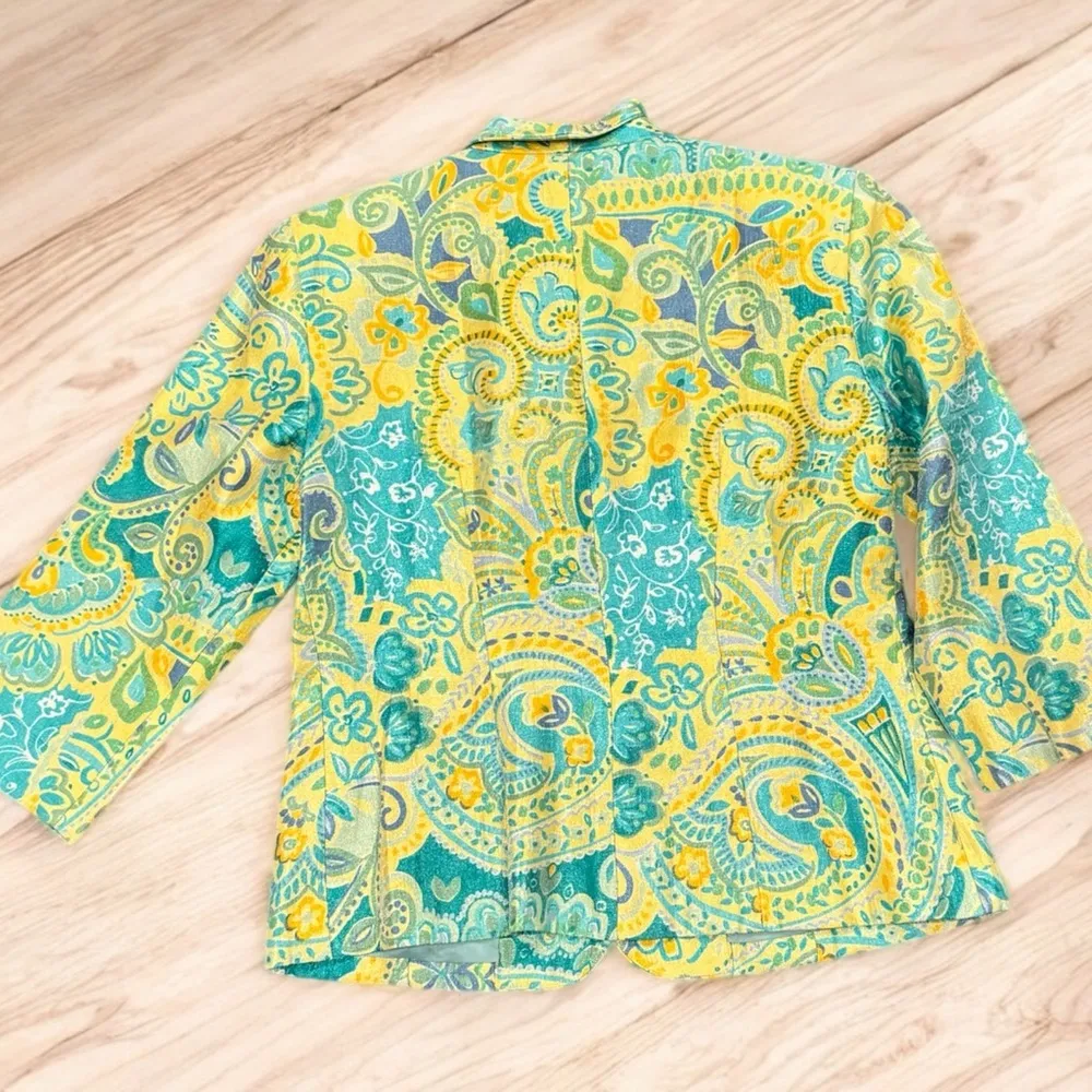 Sharon Young Vibrant Paisley Blazer, Size 2 Yellow - Image 2
