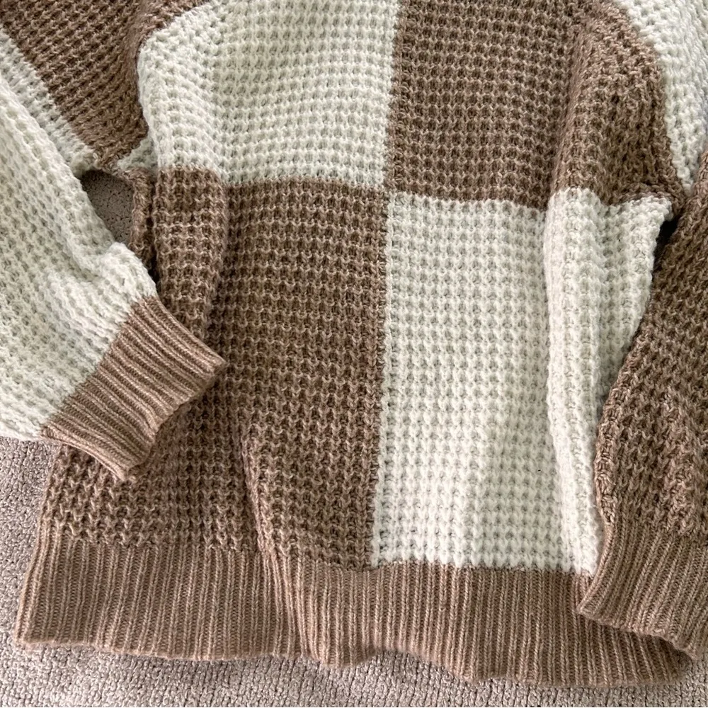 Mango Brown and Cream Crew Neck Sweater with Textured Knit - Image 4