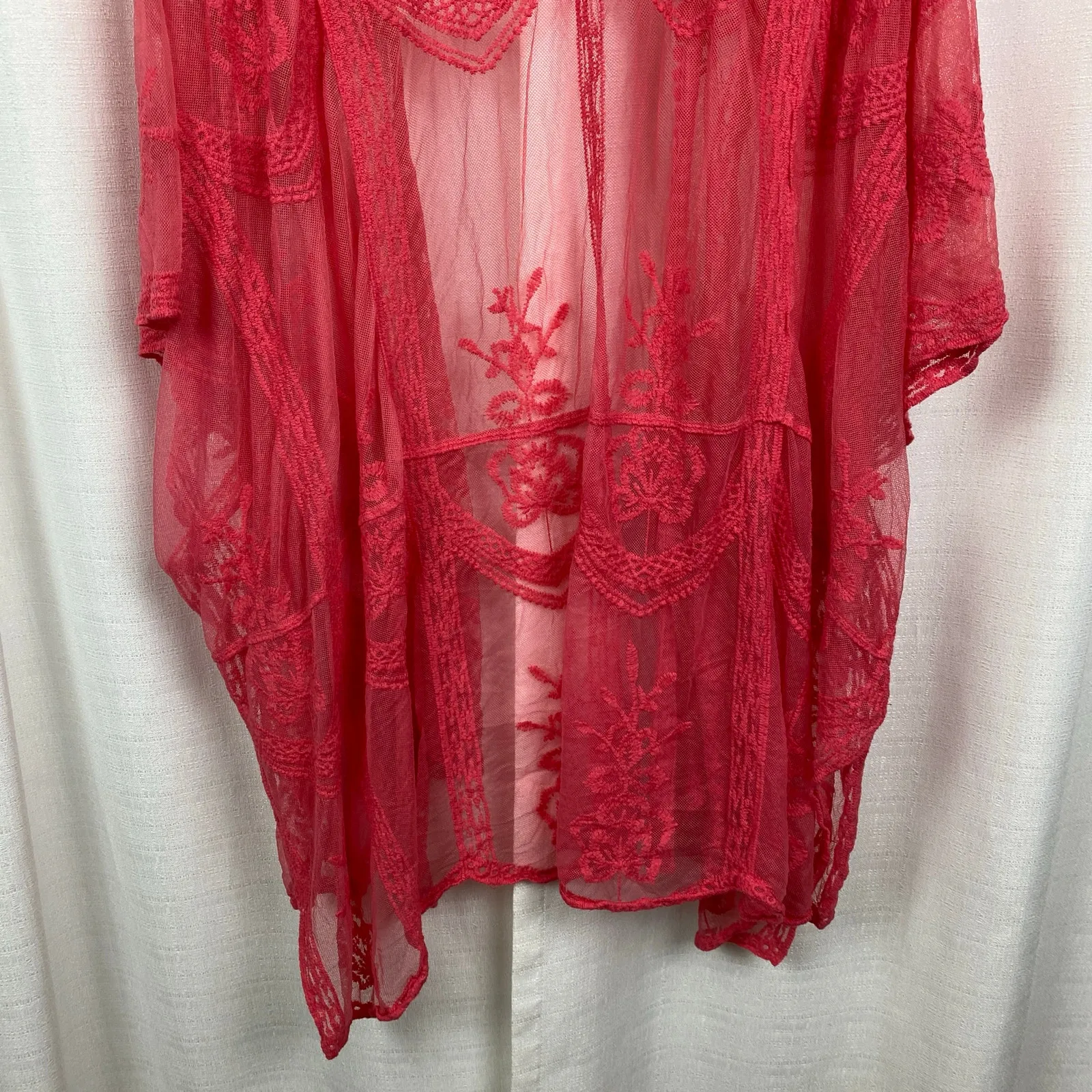 Torrid Pink Mesh Embroidered Ruana Kimono Sz.OS NWT - Image 14