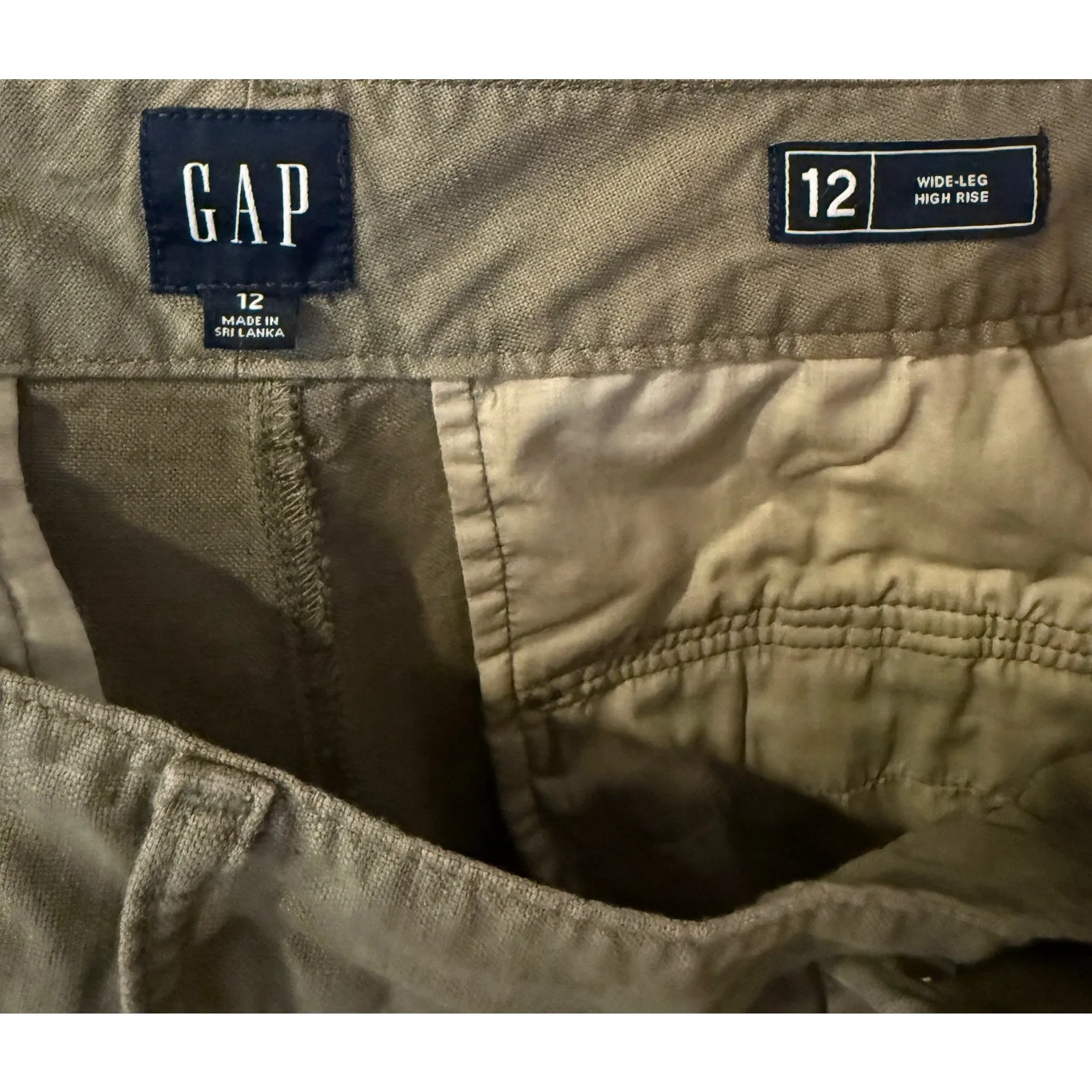 GAP Wide-Leg High Rise Linen Pleated Pants Olive Green Size 12‎ - Image 6