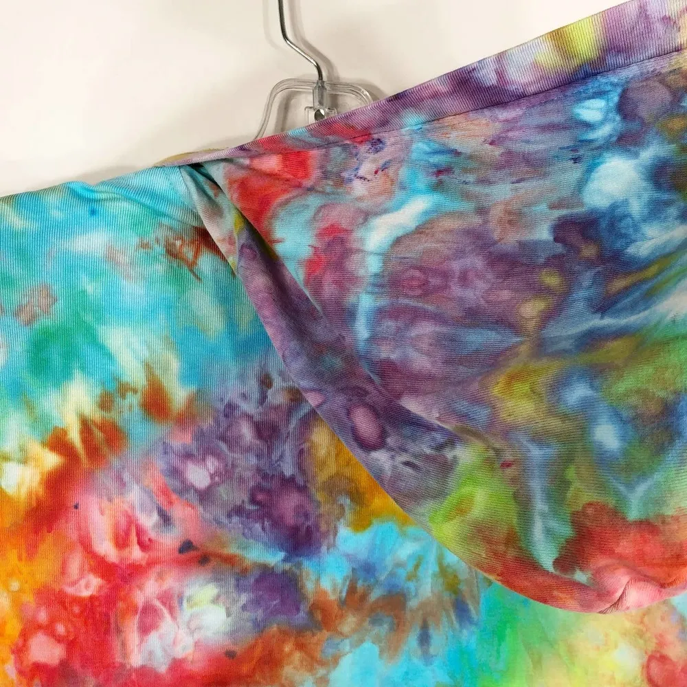 Hanes Womens Small Top Tie Dye Electric Love Hooded Blue Purple Pink Green 252 - Image 11