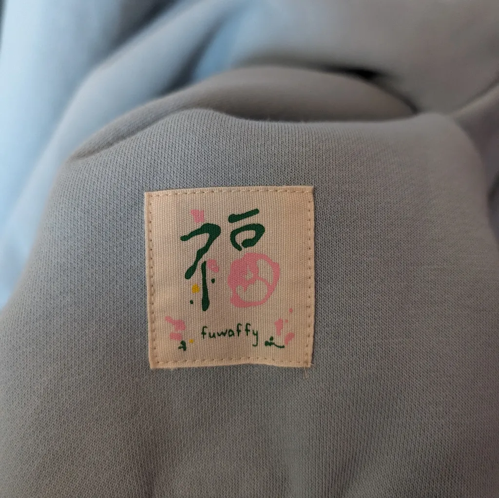 Fuwaffy Artist Frog Embroidered Oversized Fleece Hoodie Large Blue - Image 5