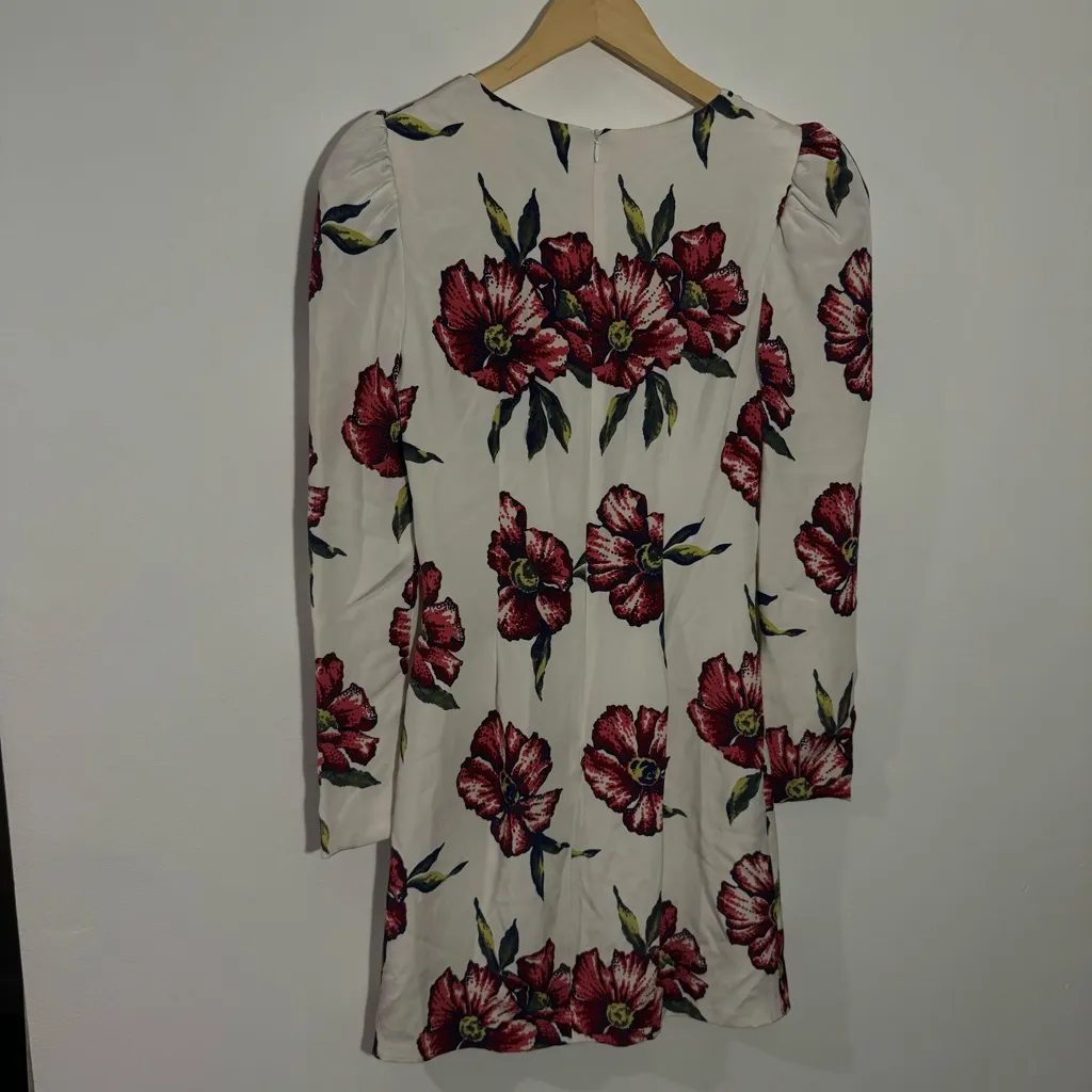 Rebecca De Ravenel 100% Silk‎ Mini Dress White/Pink Floral Size 2 White - Image 6