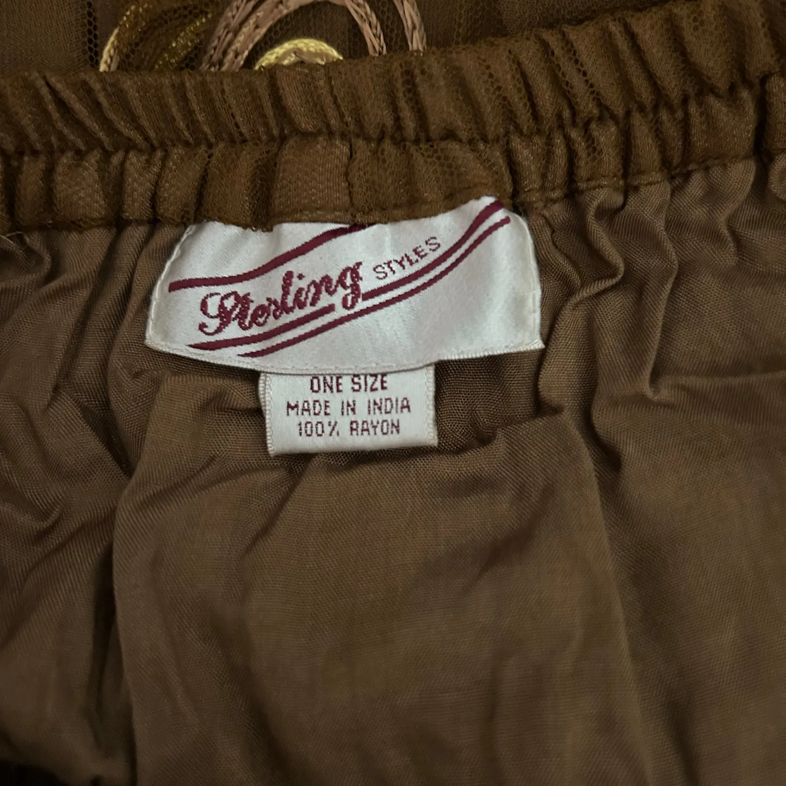 Sterling Styles Maxi Skirt Brown W/ Gold Embroidery One Size Lining Tulle Boho - Image 8