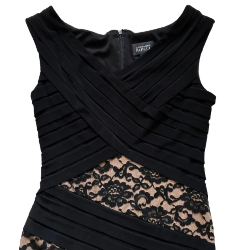 Adrianna Papell Black Tan Lace Tiered Sleeveless Cocktail Dress Size 4 - Image 7