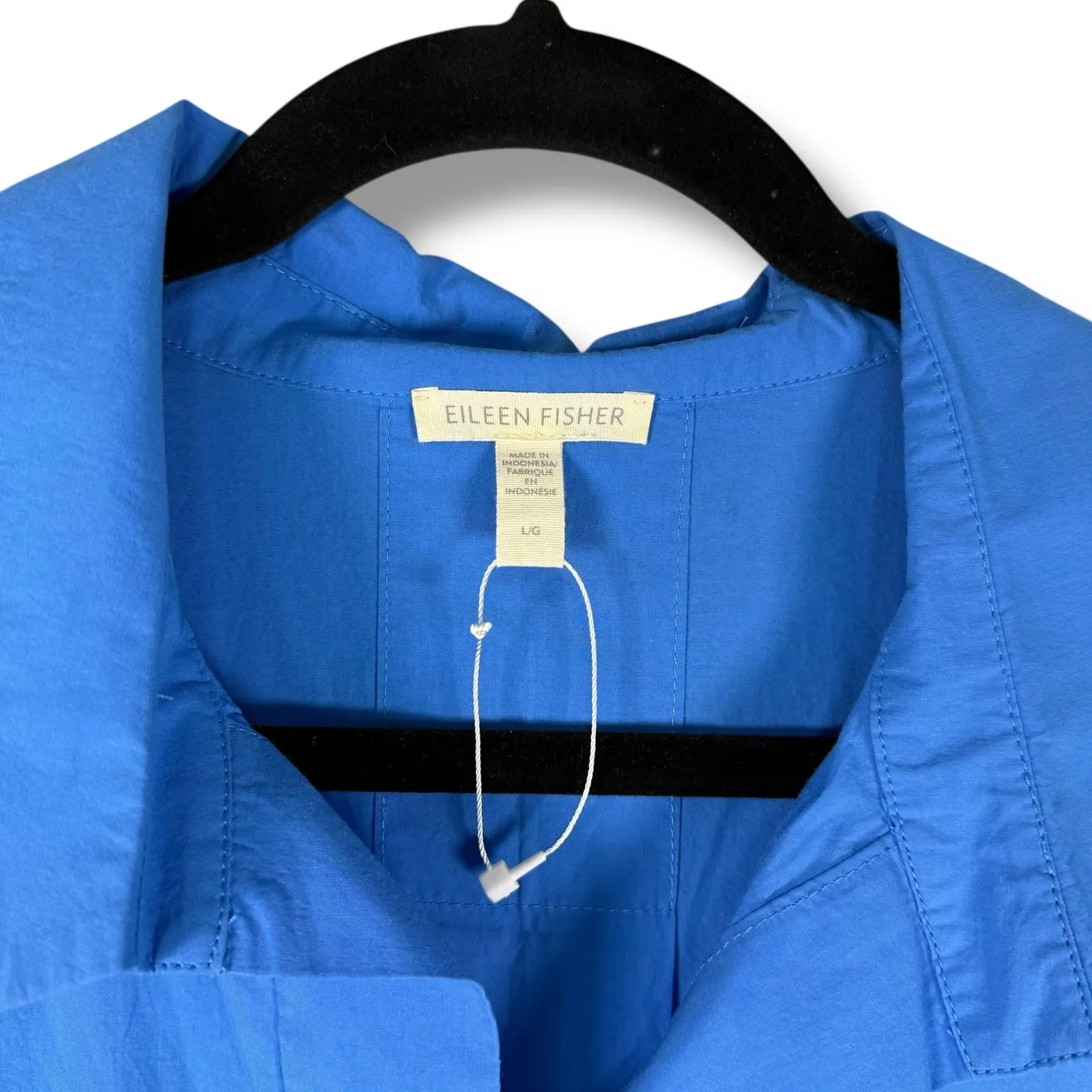 Eileen Fisher Blue Organic Cotton Collared Midi‎ Shirt Dress L/G - Image 4