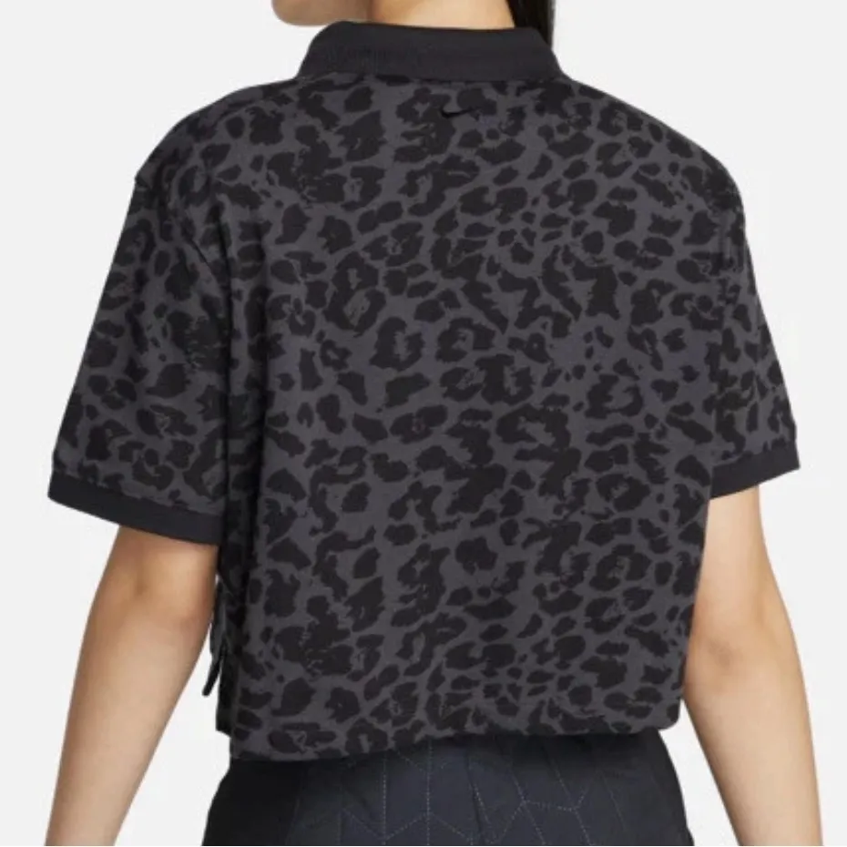Nike Dri-Fit Leopard Print Golf Polo Shirt Black Cropped Loose Fit Womens Sz XS - Image 4