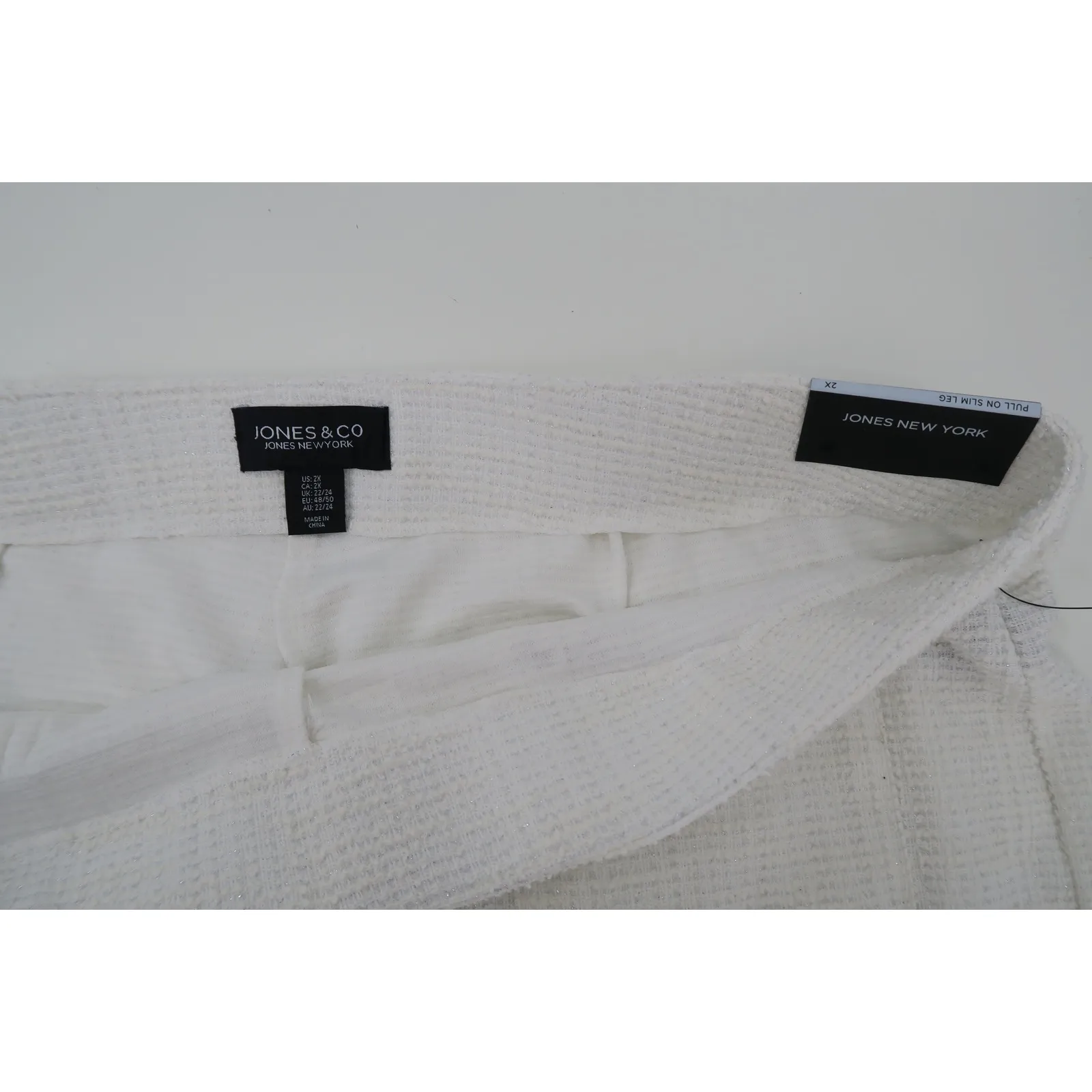 JONES NEW YORK Womens White Textured Pants Pearl Embellished Pockets Size 2X - Image 6