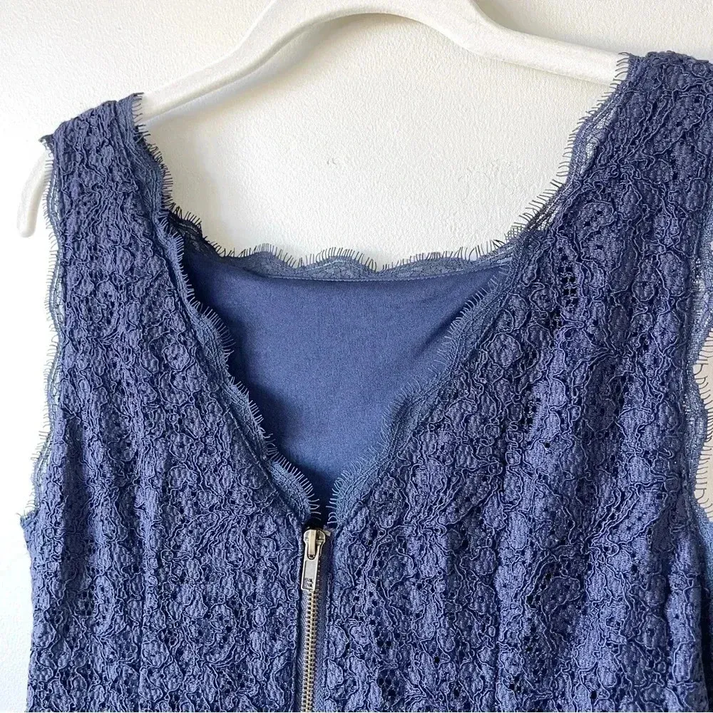 Adrianna Papell Sleeveless Lace Dress Zip Back Navy Size 12 - Image 6