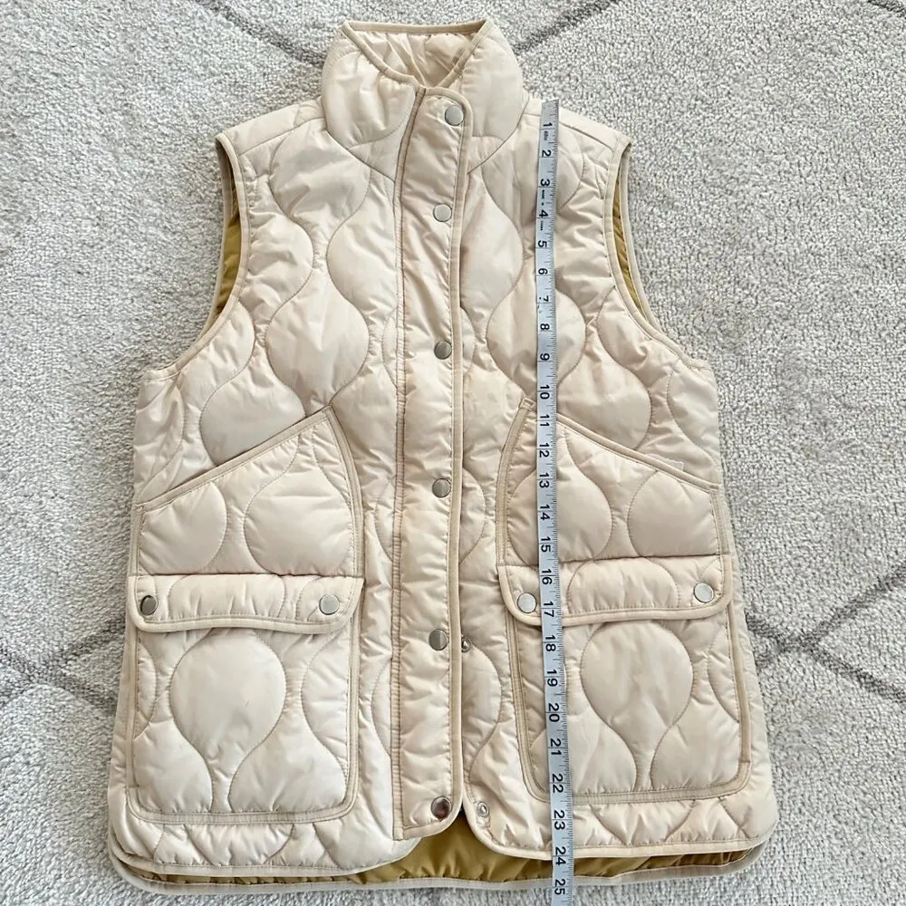 J. Crew Off-White Quilted Puffer Vest Lightweight Water Repellent Sz Small - Image 2