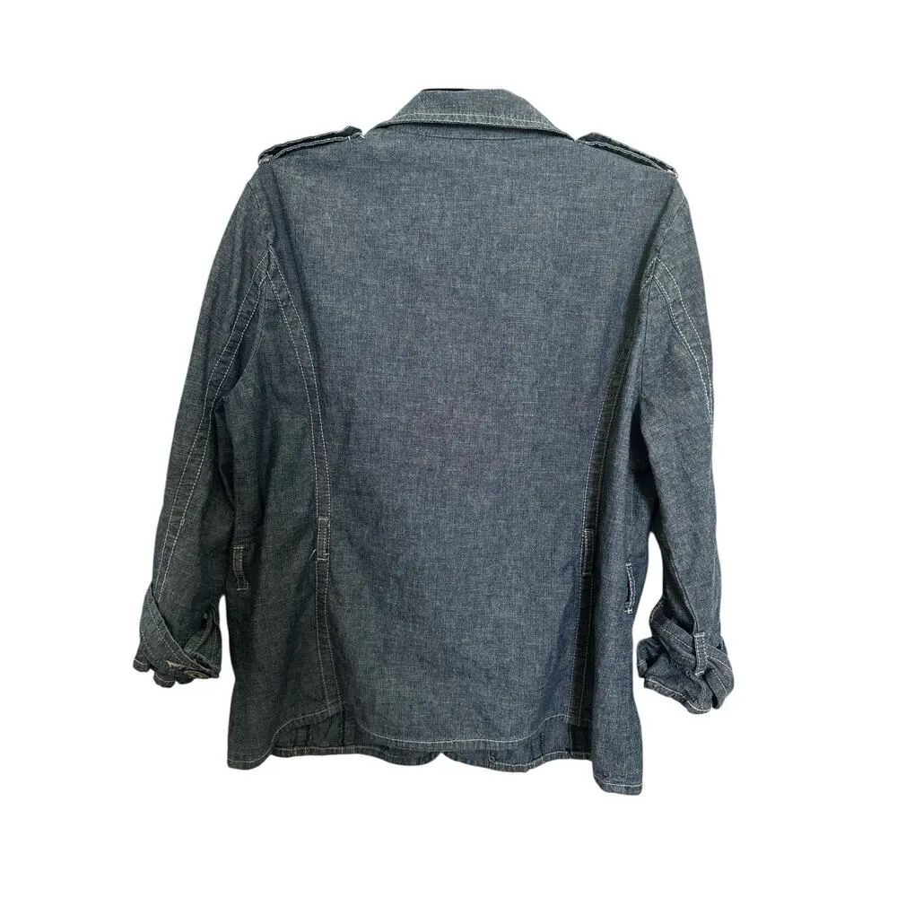 D.F.A. New York denim blazer jacket with ruffled sleeves L Blue Size L - Image 4