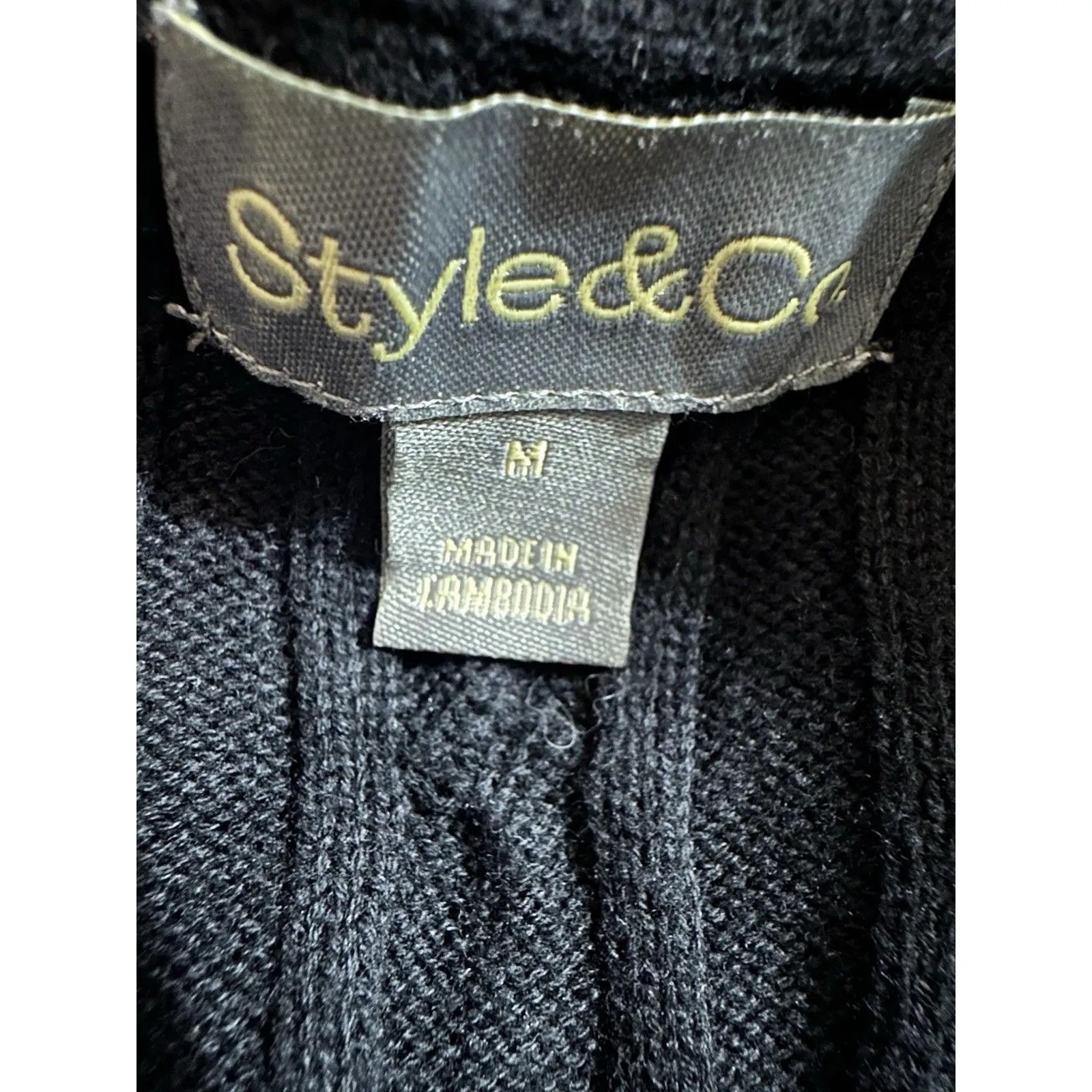 Style & Co Black Cotton Cable Knit V Neck Sweater Wardrobe Essential Women Sz M Size M - Image 7
