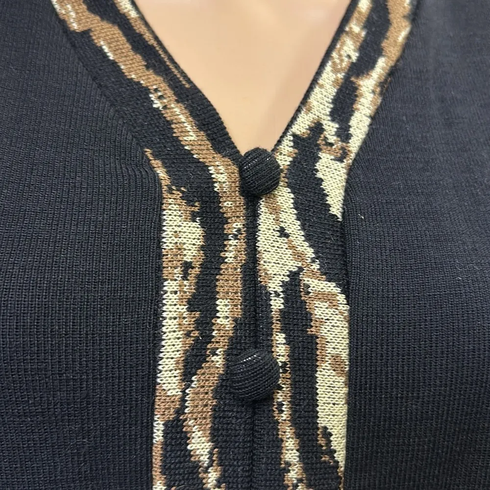 DB Studio New York Black Animal Print Accent Pullover Faux Cardigan Sweater XL - Image 2