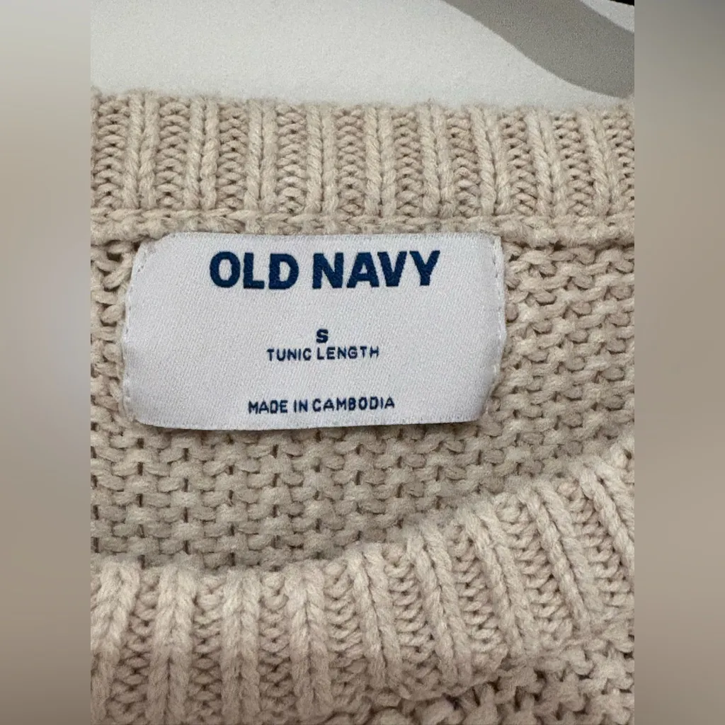 Old Navy Women’s Tunic Sweater Oatmeal Cotton Crewneck Knit Cozy Casual Small - Image 3