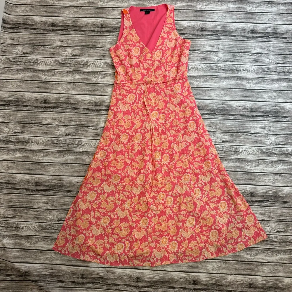 French Connection Women's Cossette Vero Crepe Midi Dress 6 Pink Orange White - Image 14