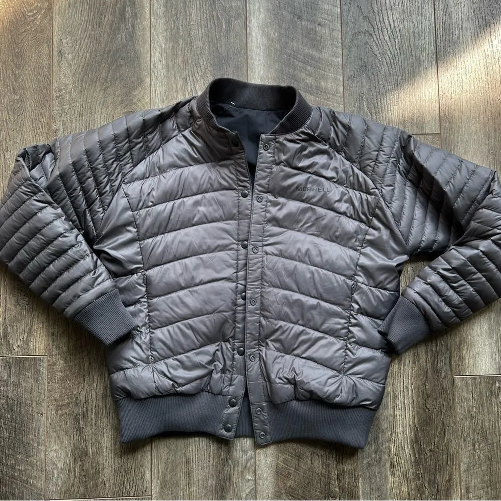 Merrell NWT Trailhead Insulated Reversible Bomber Jacket Size Small Black Grey - Image 10