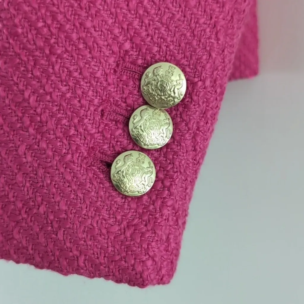 J.Crew Hot Pink Schoolboy Preppy Tweed Blazer Gold Crest Buttons Sz 6 NEW $218 - Image 5
