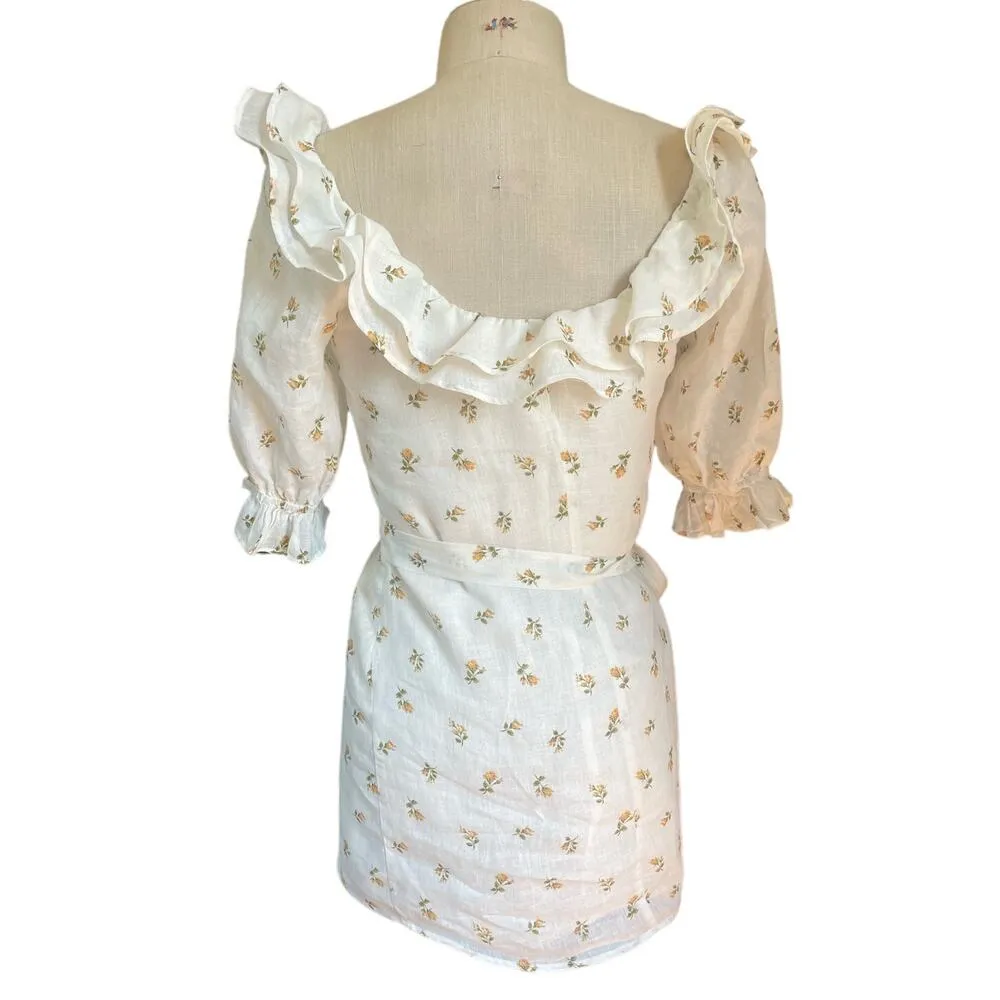 Reformation Indio Linen Off-the-Shoulder Floral Mini Dress Size XS X-Small - Image 4