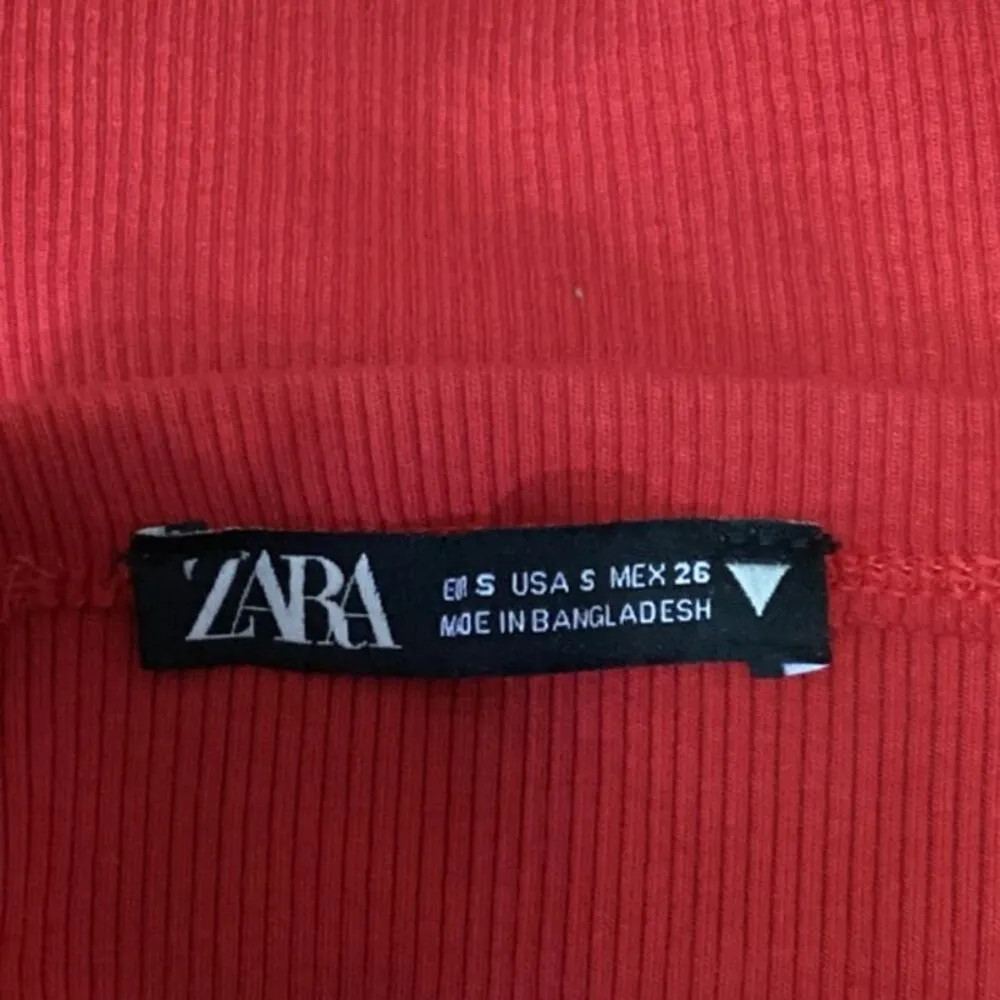 Zara Red Ribbed Knit Stretch Square Neck Thin Strap Camisole Crop Tank Top Sz S - Image 3