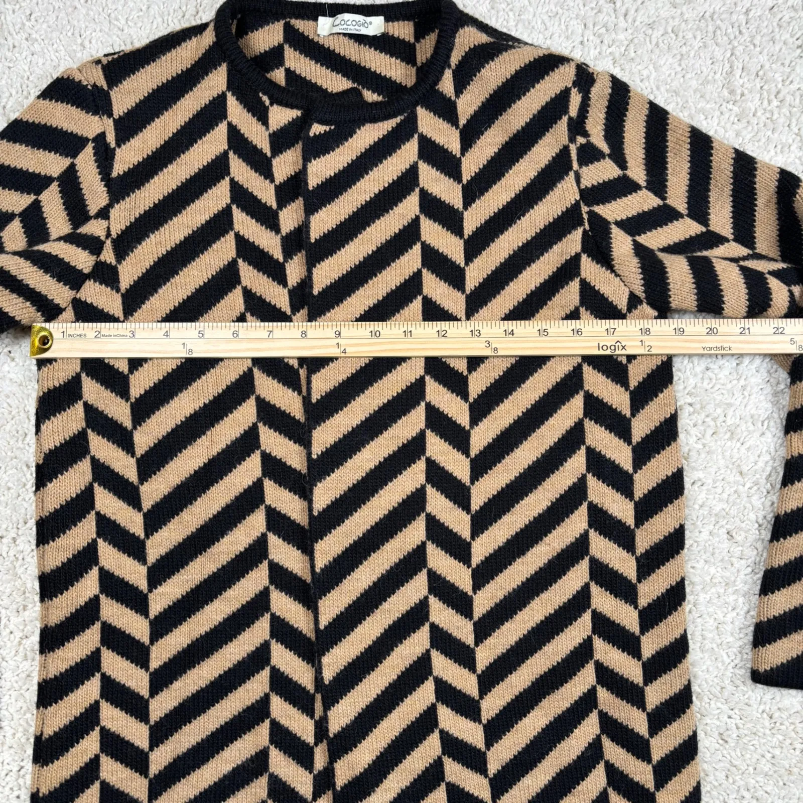 Cocogio Knit Cardigan Black Tan Chevron Pattern Made in Italy Women Size undefined - Image 7