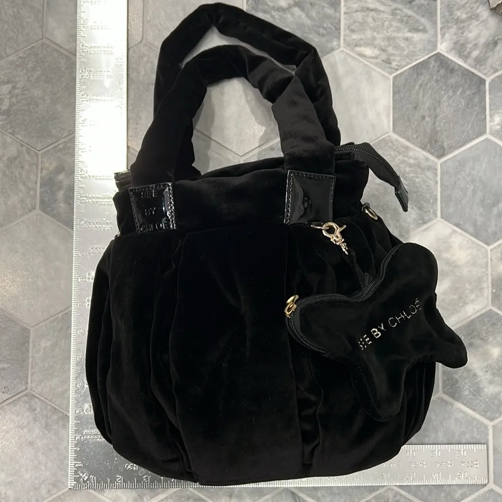 See by Chloe Black Velvet Handbag‎ with Butterfly Bag Charm / Coin Purse EUC - Image 13