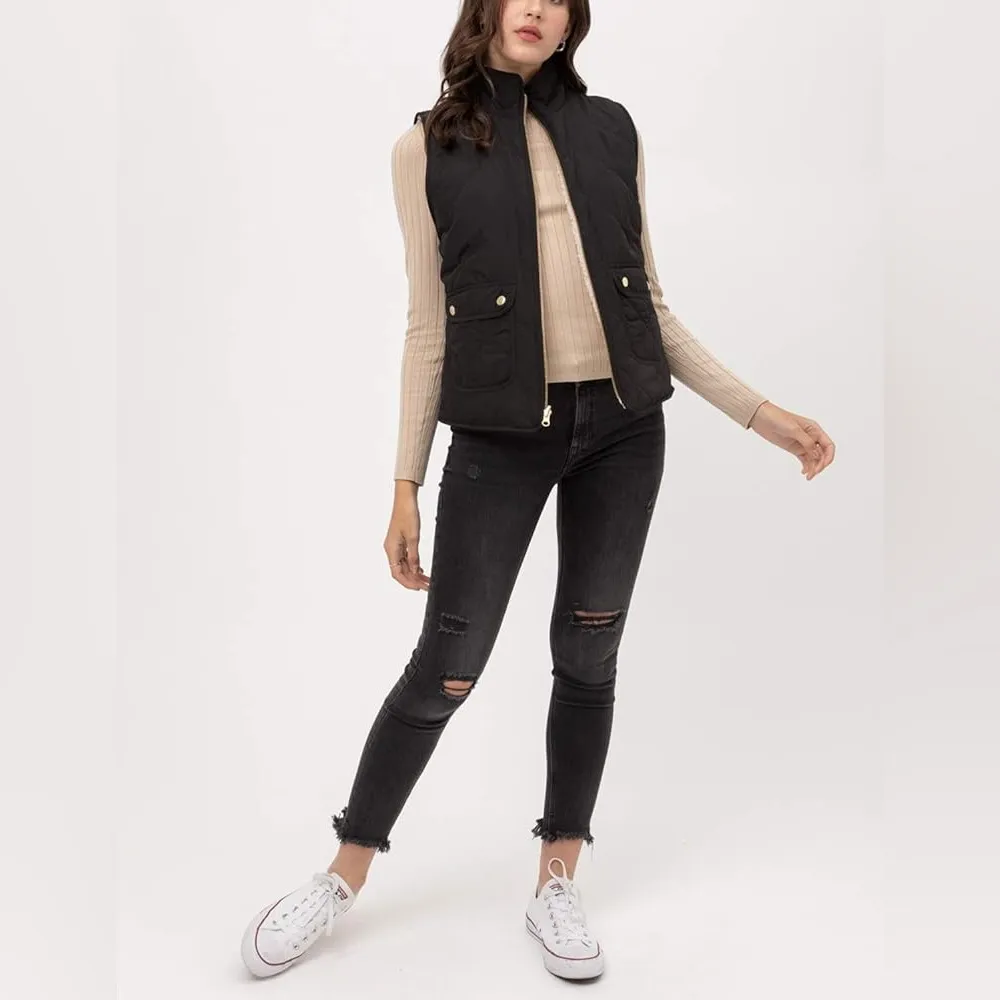 St. John's Bay Black Quilted Zip-up Vest - Image 2