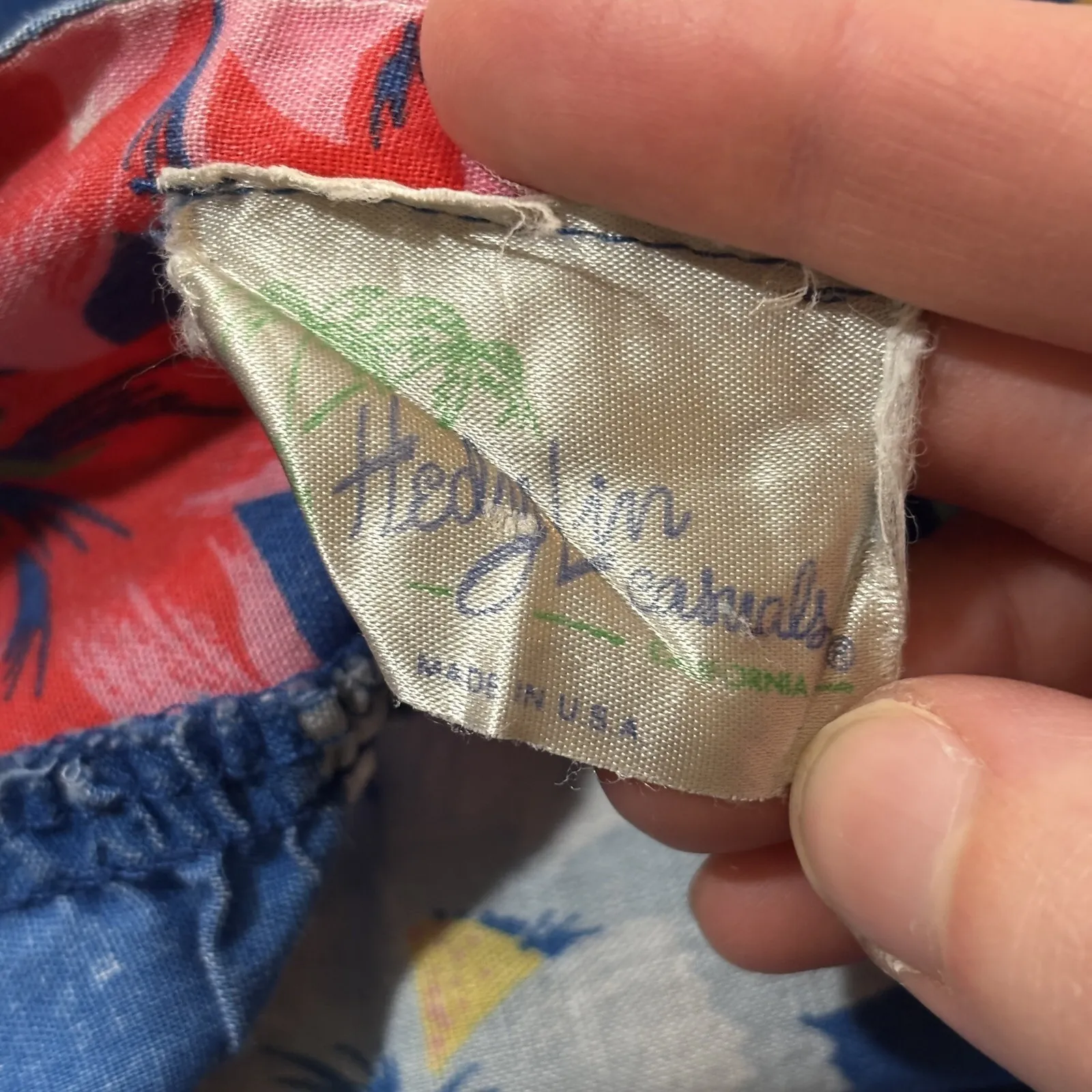 Vintage‎ 70s Hedy Lin Casuals Hawaiian Dress Blue Floral Size L - Image 3