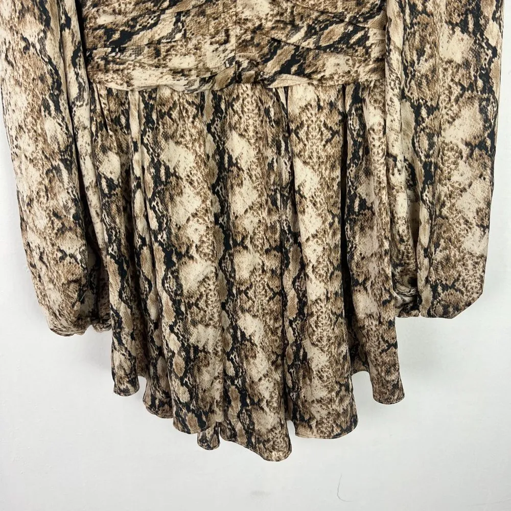 Ronny Kobo Orzora Snake Print Mini Dress Long Sleeves Size XS EUC Tan - Image 4