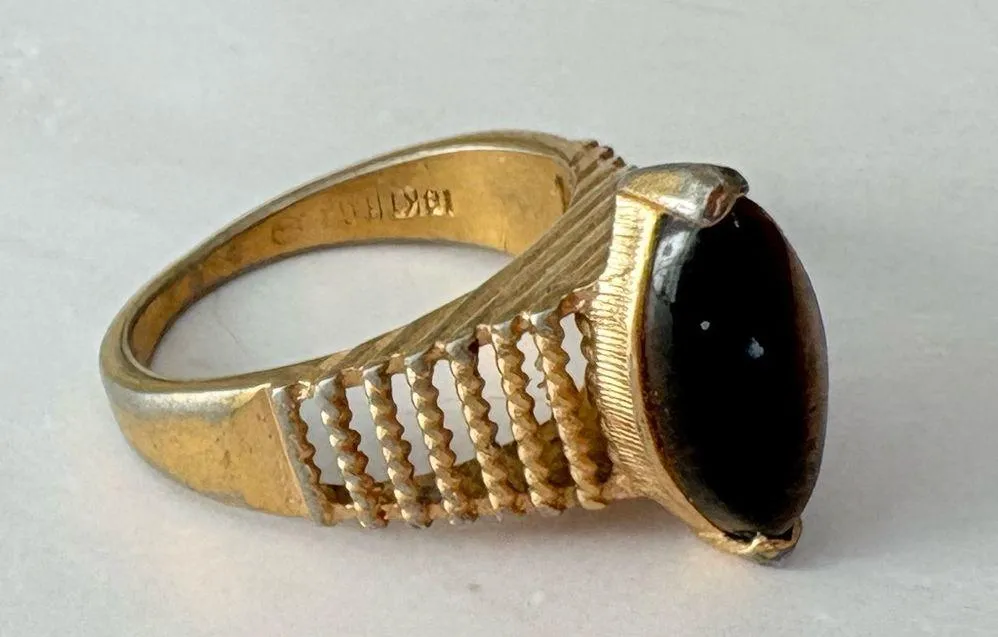 Vintage 18K GE Gold Plated Tigers Eye Cocktail Statement Ring Size 7 - Image 5