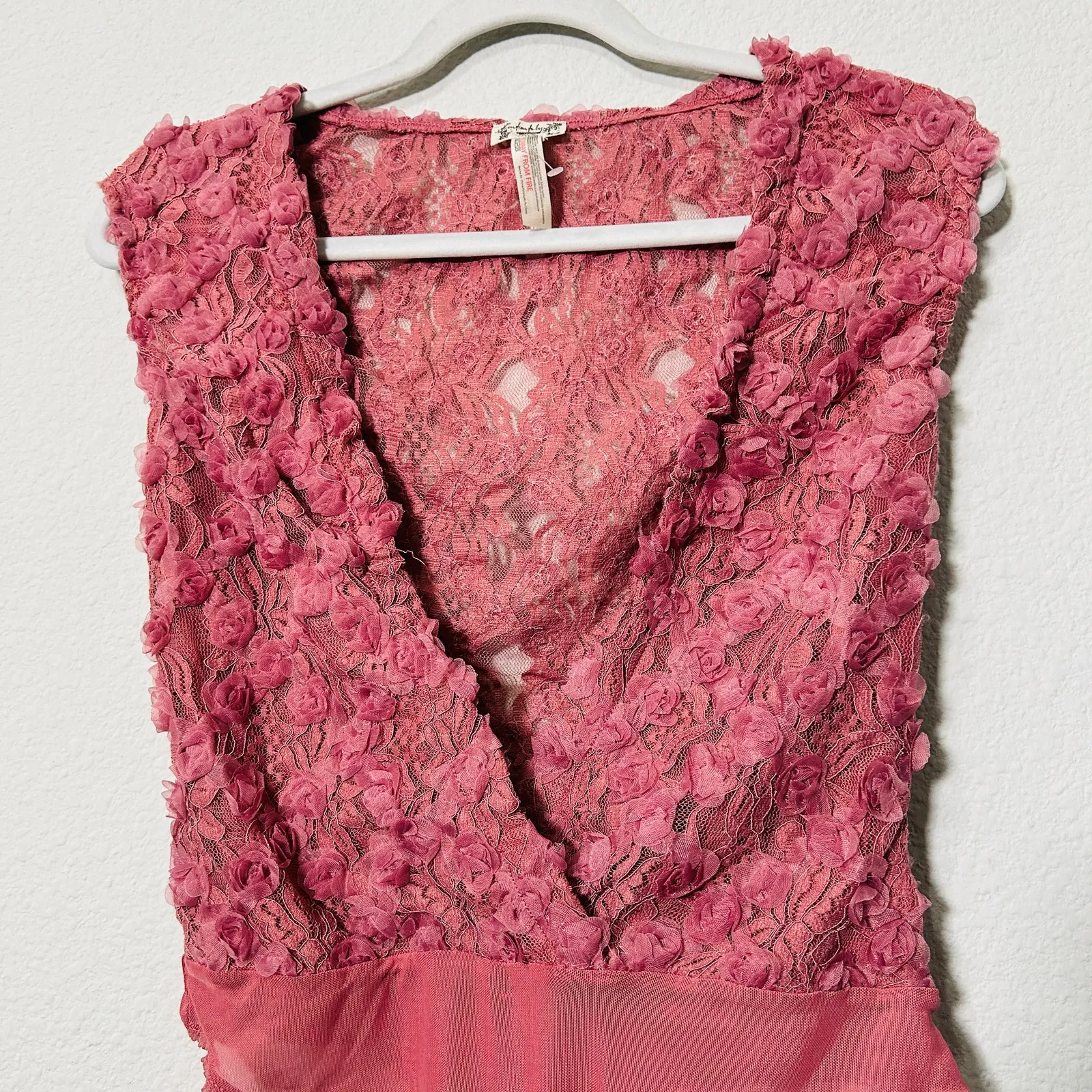 NEW Free People Intimately 2 Haute 2 Handle Pink Rosette Bodysuit Small Coquette - Image 6
