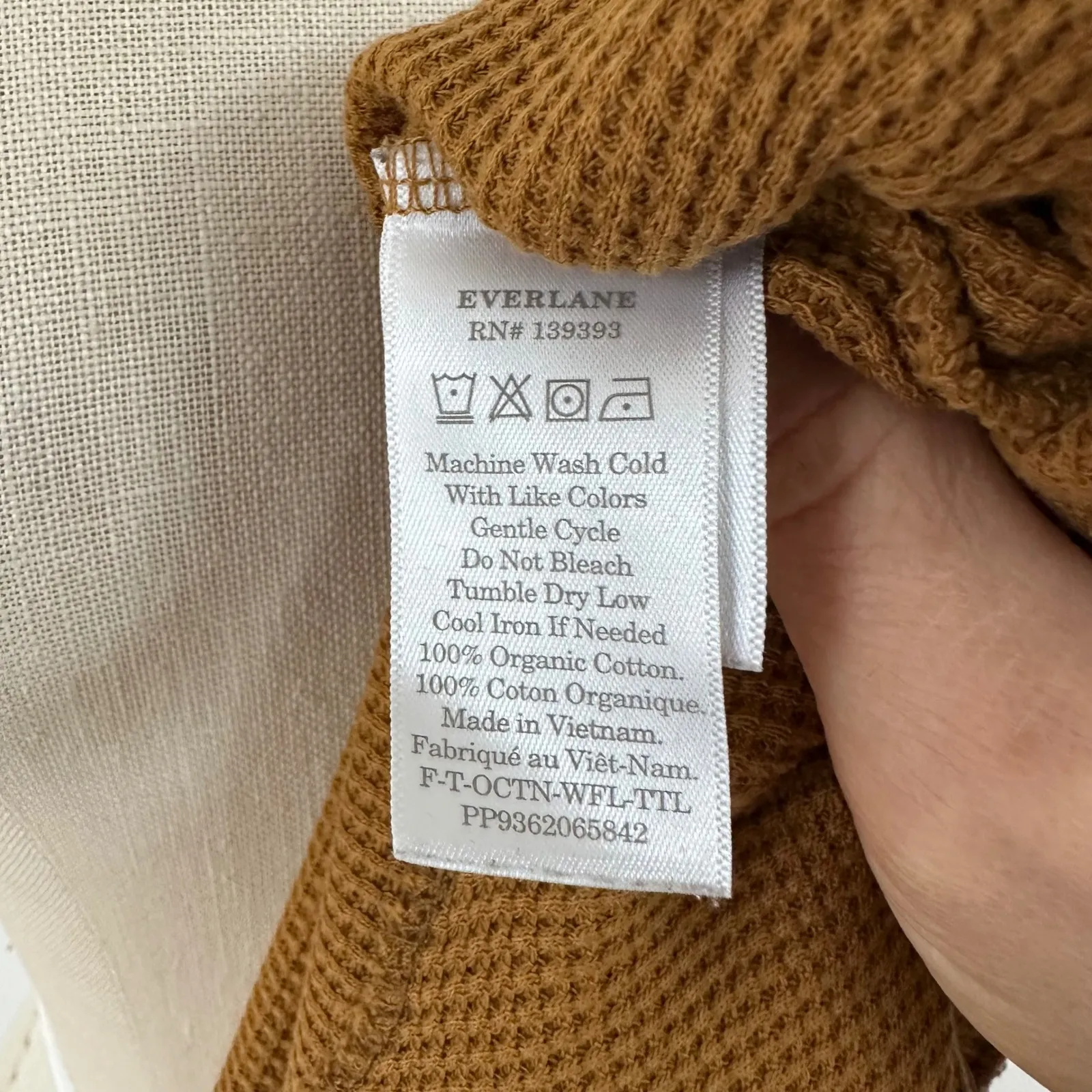 Everlane Waffle Knit Turtleneck Top Long Sleeve Organic Cotton Amber Size S - Image 6