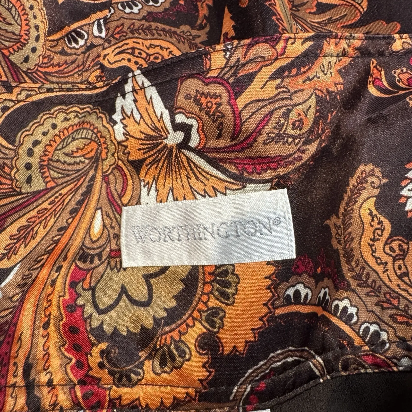 Vintage Y2K Worthington Skirt Womens 18 Orange Paisley Satin Preppy Grunge Fairy - Image 8
