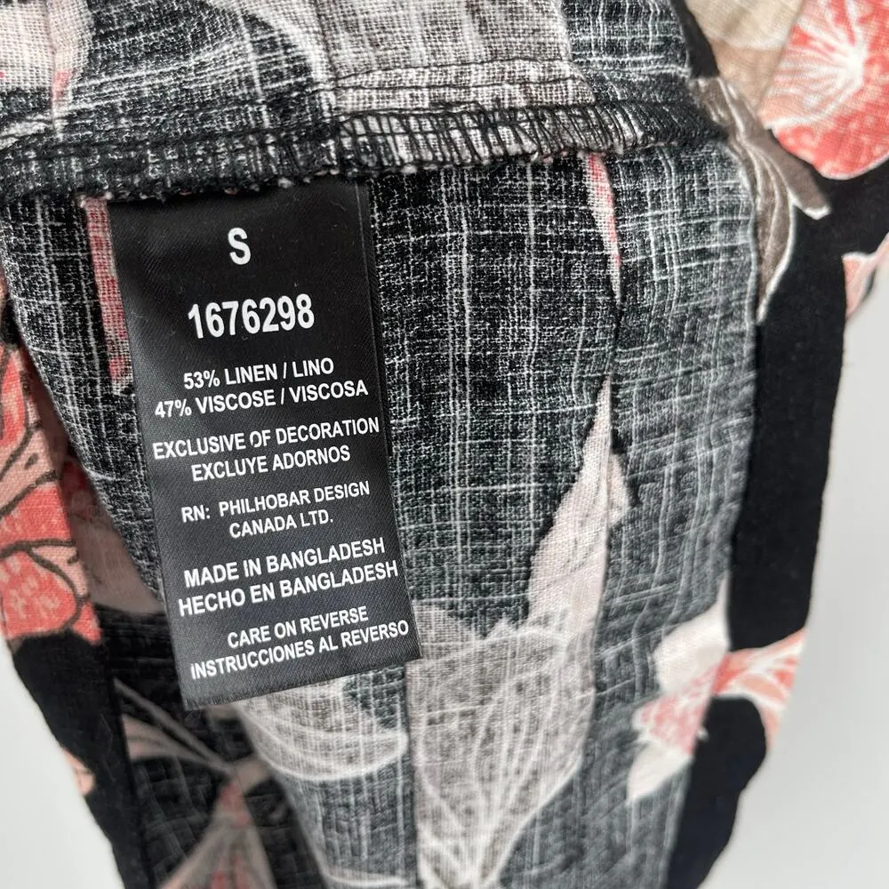 NICOLE MILLER Original Dress Size Small Floral Short Sleeve Linen Blend Black - Image 15