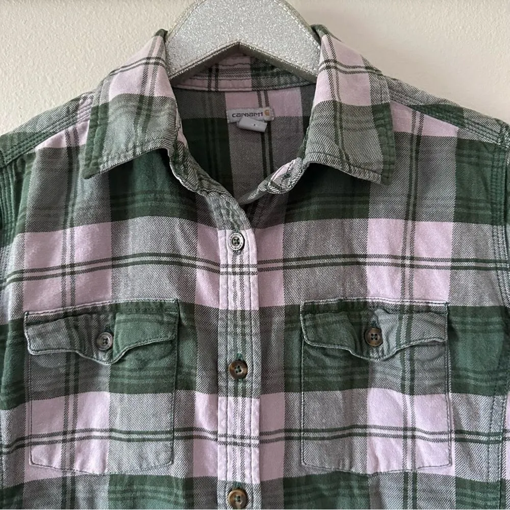 Carhartt Green and Purple Flannel Plaid Button Down Shirt - Image 4