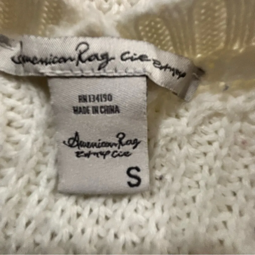 American Rag Cie White Cable Knit Sweater Dress S Fringe Sleeves Open Back - Image 5
