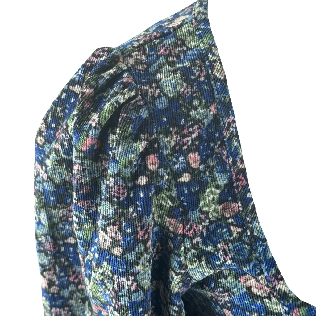 Lulu's Certain Charm Blue Floral Corduroy Balloon Sleeve Crop Top Size Small - Image 2