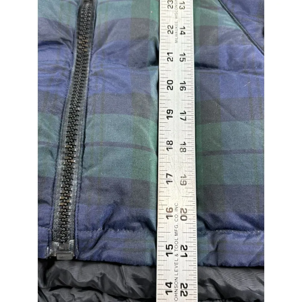 VTG Eddie Bauer Puffer Vest Womens S/P Green & Blue Plaid Goose Down Insulated - Image 8