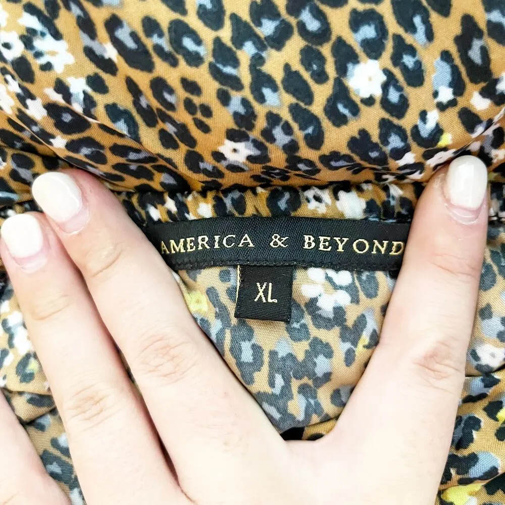 America & Beyond 3/4 Sleeve Leopard Print Mini Dress Brown Black XL - Image 3