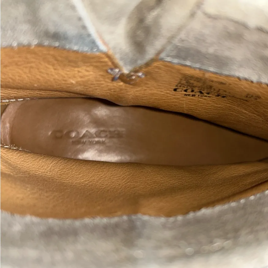 Coach Studded Buckle Combat Moto Boots Taupe Suede Size 7.5B - Image 6