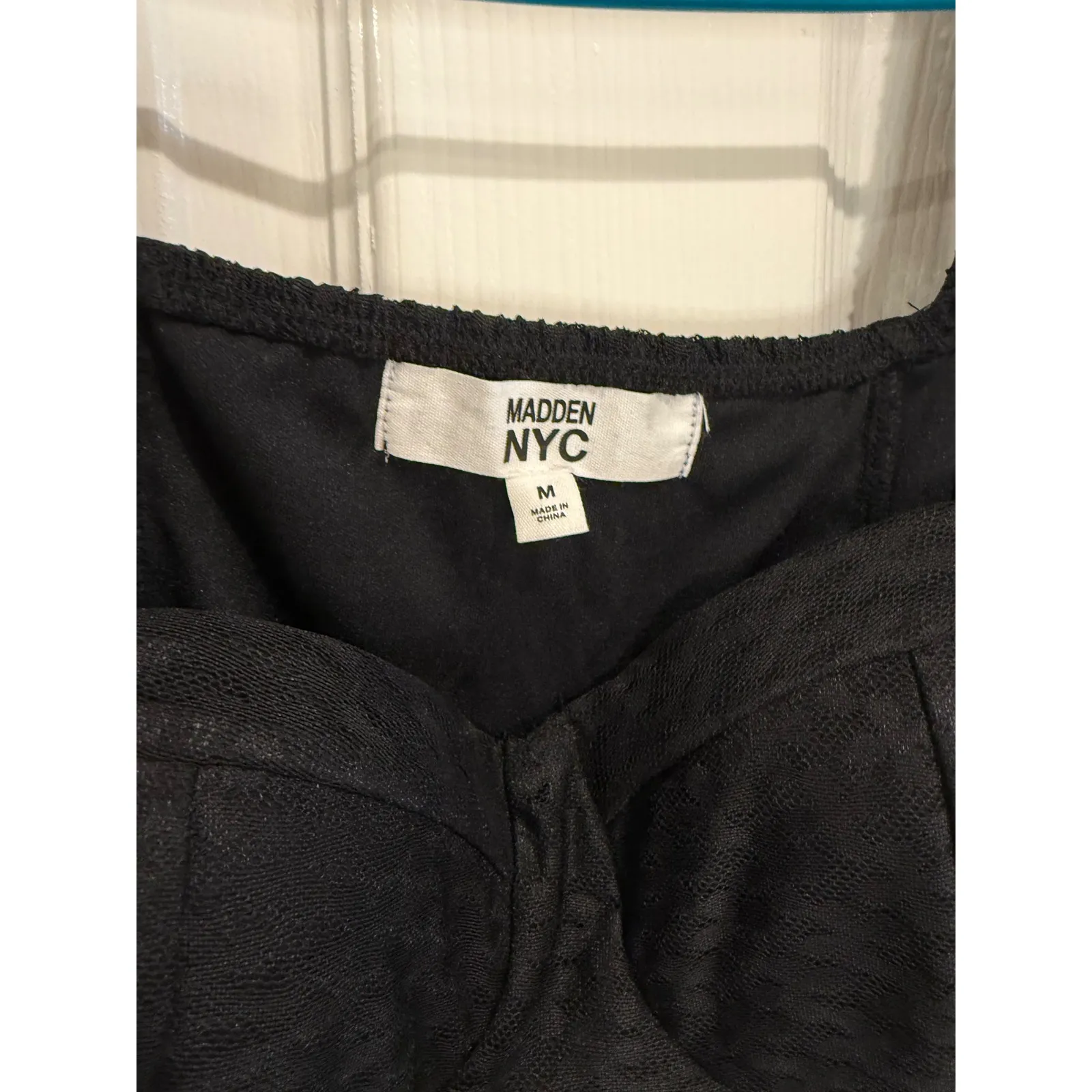 Madden NYC Bustier Crop Top Lace Puff‎ Sleeve Square Neck Blouse Black M Size M - Image 3