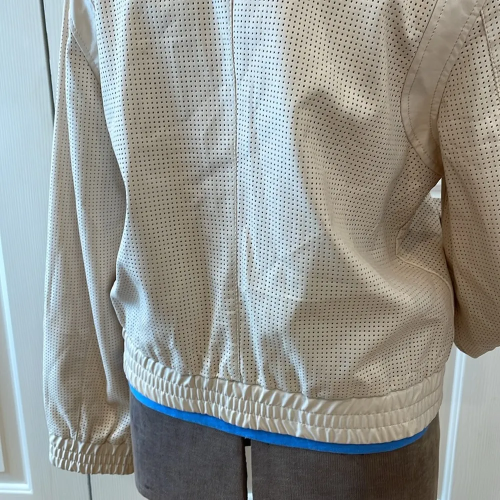 Ann Taylor ivory full zip elastic waist vegan leather jacket - Image 7