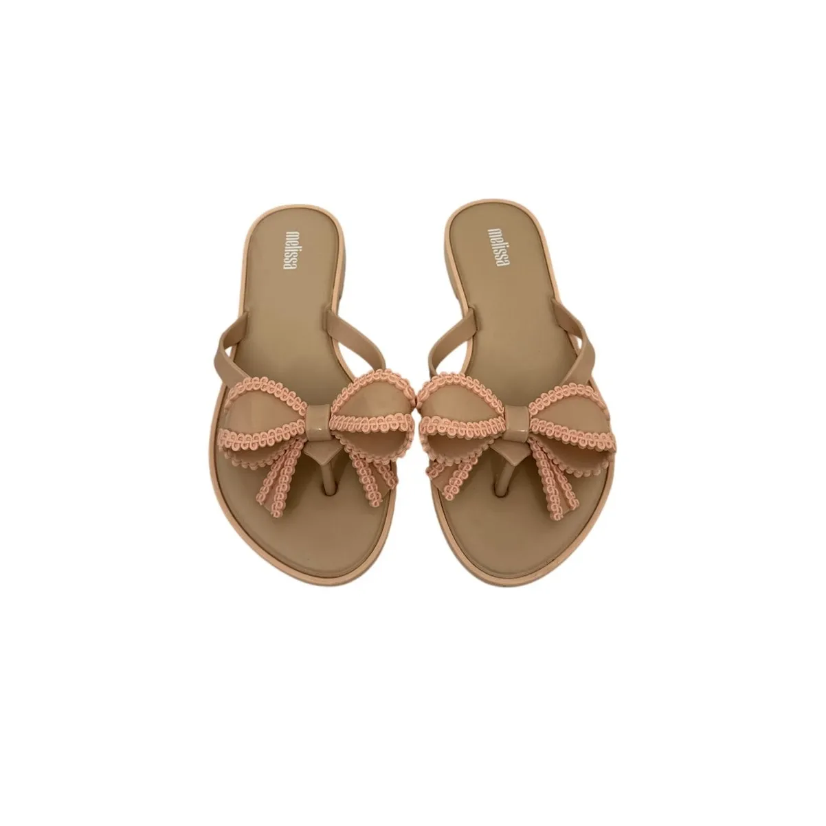 Melissa Shoes Nude Pink Bow Flip Flops Sandals Size Women's 7 - Image 2