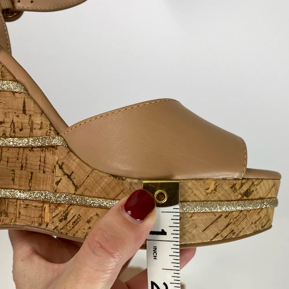 Kurt Geiger London Ally Summer Leather Cork Ankle Strap Wedge Nude Silver Sz 8.5 - Image 13