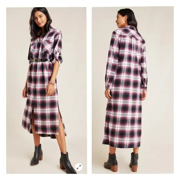 Anthropologie Cloth & Stone Plaid Maxi Shirtdress Size XS - Image 2
