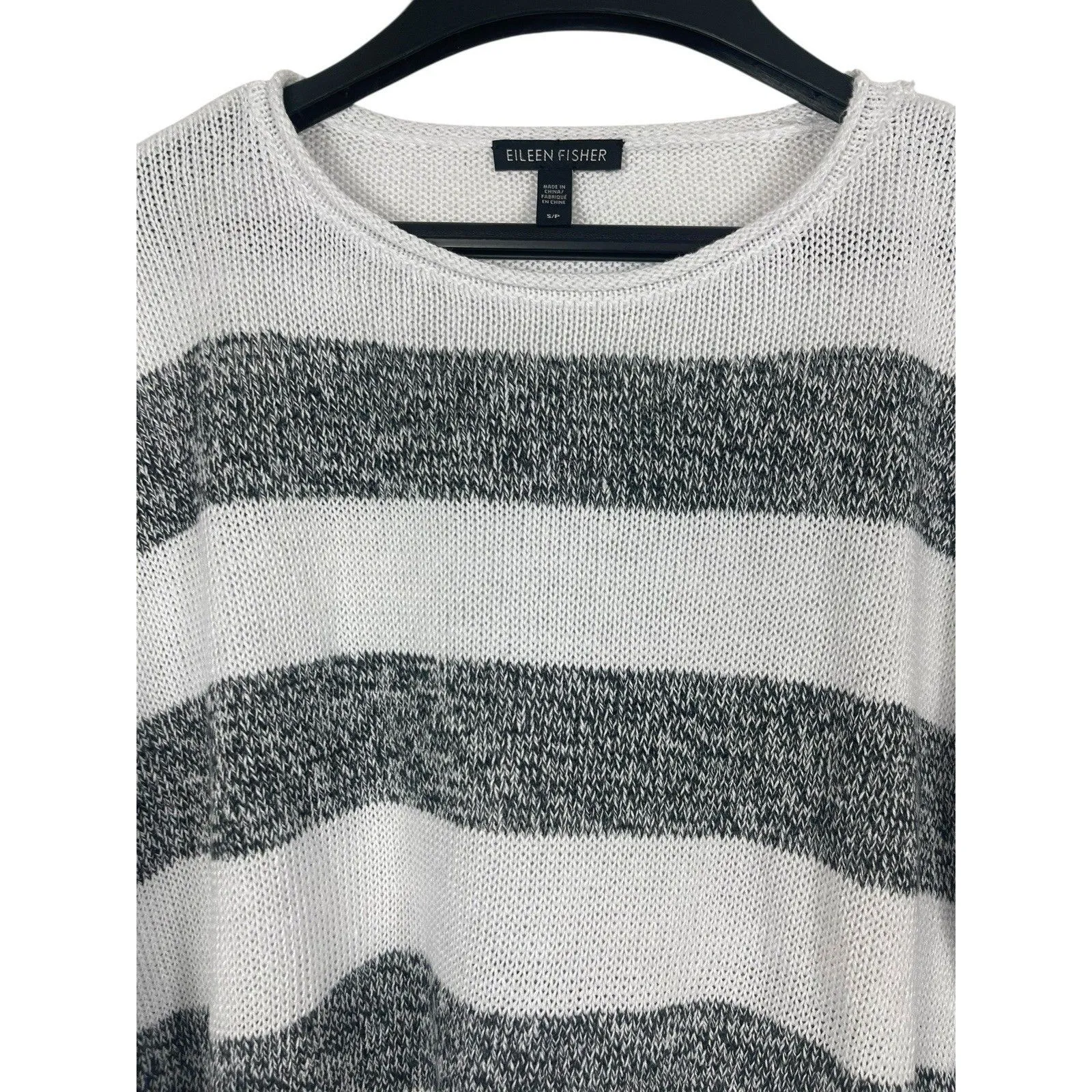 Eileen Fisher Women’s S Lightweight Knit Sweater White Gray Stripe Organic Linen - Image 5